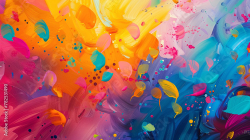 Bright and lively colors fill the background, creating a cheerful atmosphere.