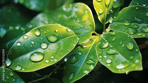 raindrops on green leaf photo
