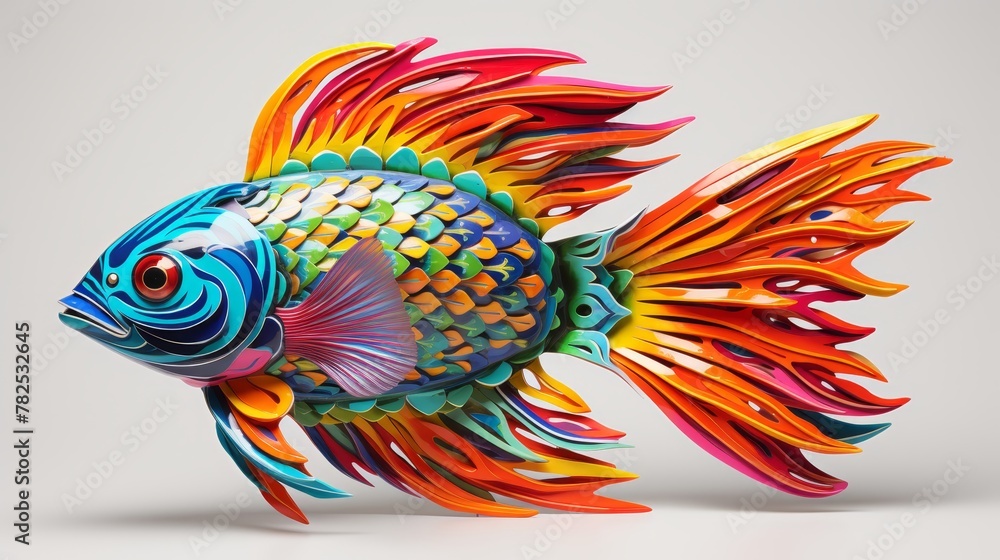 A 3D rendering of a tropical fish with vibrant colors and patterns. A 3D rendering of a tropical fish with vibrant colors and patterns.