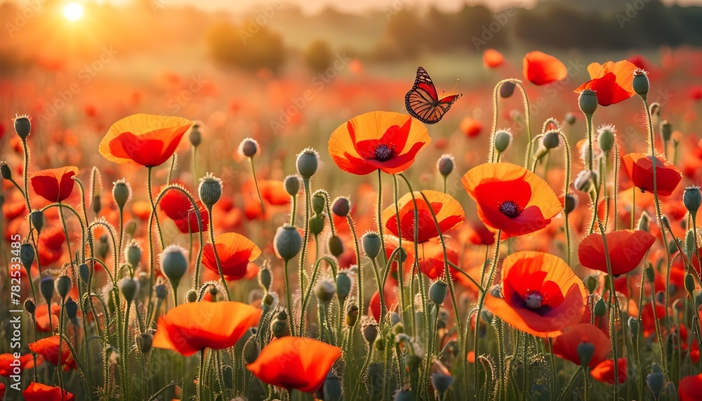 Fototapeta premium Beautiful spring summer bright natural background with colorful poppy flowers close up, life stock, stock photos, illustrations