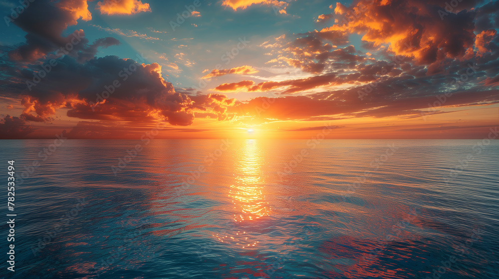 A beautiful sunset over the ocean with a calm and peaceful mood