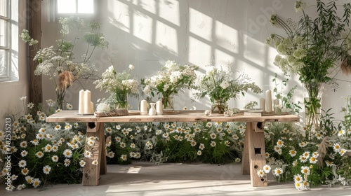 Sunny Rustic Table Setting with Wildflowers and Candles