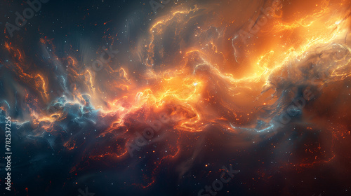 A colorful space scene with a bright orange and blue line