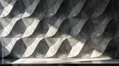 This image captures the serene play of light and shadow on a textured concrete wall  creating a wavy pattern