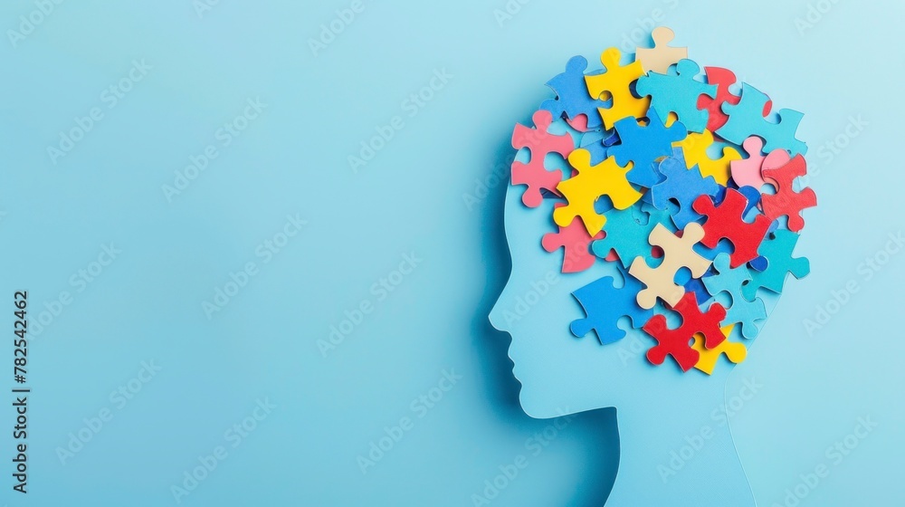 puzzle forming a head. world autism day concept on blue background in high resolution and high quality, DISABILITY puzzle forming a head. world autism day concept on blue background in high resolution and high quality, DISABILITY