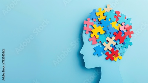 puzzle forming a head. world autism day concept on blue background in high resolution and high quality, DISABILITY