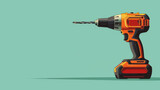 Modern orange cordless power drill isolated on a teal backdrop.