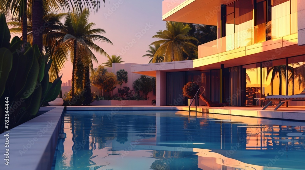 Fototapeta premium Tropical modern villa with swimming pool, Contemporary luxury Home Exterior design