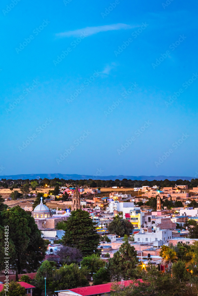 Town of Monte Escobedo Zacatecas seen from the heights at blue hour