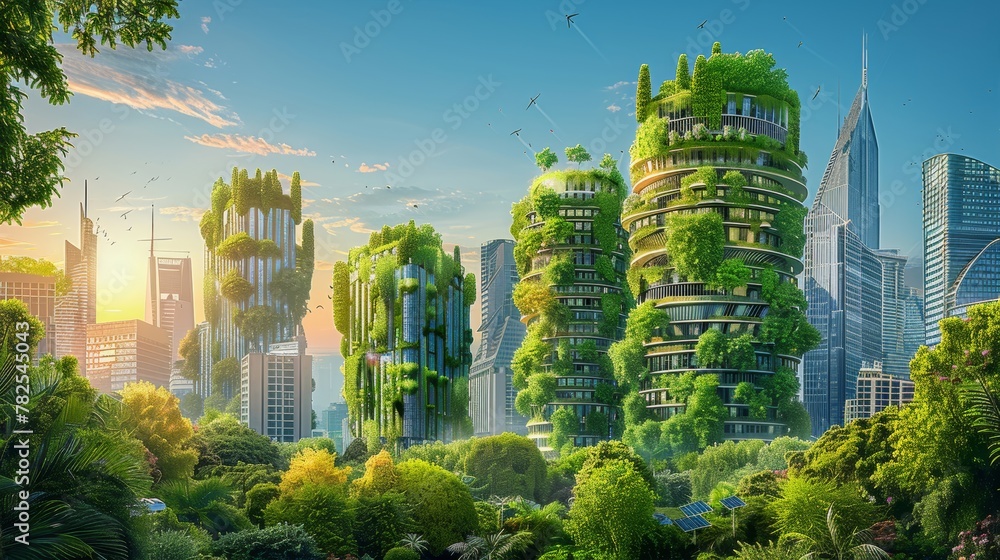 Fototapeta premium Green Cityscape with Renewable Energy