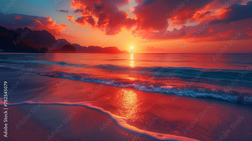 A beautiful sunset over the ocean with a reflection of the sun on the water A beautiful sunset over the ocean with a reflection of the sun on the water