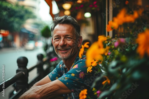 Portrait of a smiling senior man standing in a flower shop.