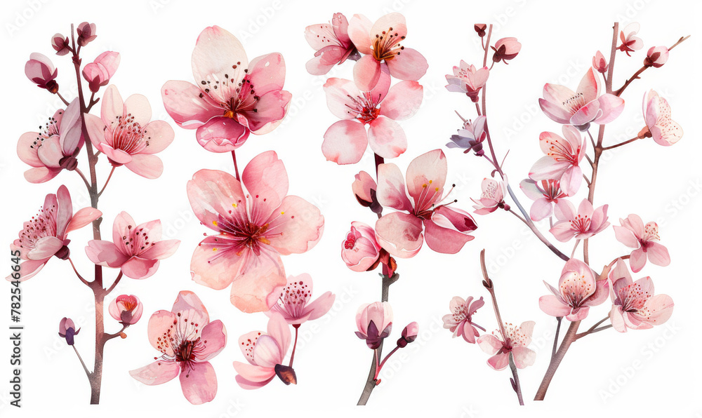 Watercolor painting capturing the fragile beauty of cherry blossom branches in full spring bloom.