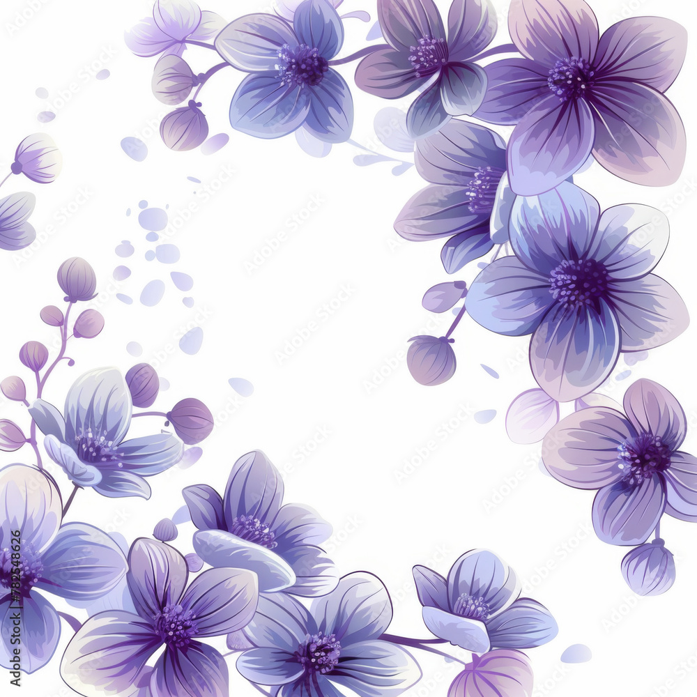 Artistic floral design with elegant purple and blue flowers, ideal for backgrounds or decor.