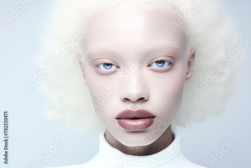 Albinism fashion model face portrait. African albinos woman