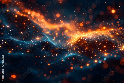 Synaptic Dance: Blue and Orange Digital Cosmos. Concept Abstract Art, Futuristic Design, Digital Creations, Colorful Universe, Mindful Creations photo