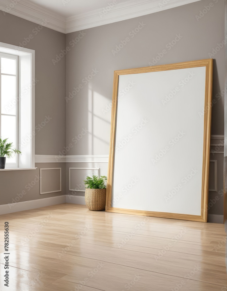3D illustration of frame mockup on interior background 3D illustration of frame mockup on interior background
