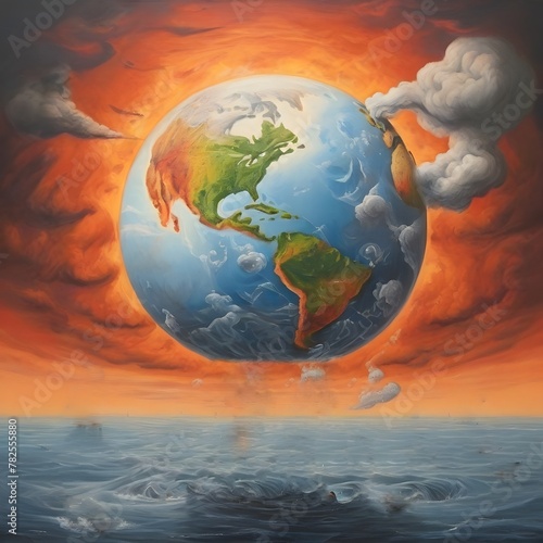 World in the middle of the ocean global Warming Situation Virtual Images Ai generate. 