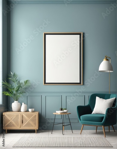 3D illustration of frame mockup on interior background