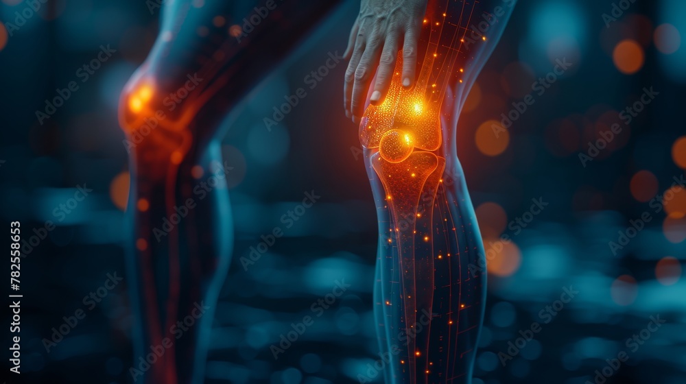 An xray hologram showing a dog suffering from osteoarthritis of the knee showing a sprained