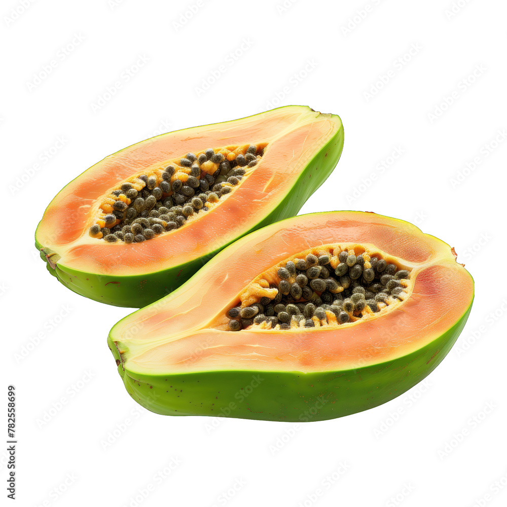 Papaya fruit Transparent background, isolated image. Halved fresh organic Papaya exotic fruits close up. Healthy vegan food Papaya fruit Transparent background, isolated image. Halved fresh organic Papaya exotic fruits close up. Healthy vegan food