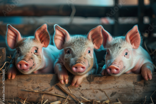 Young piglets on the farm photo