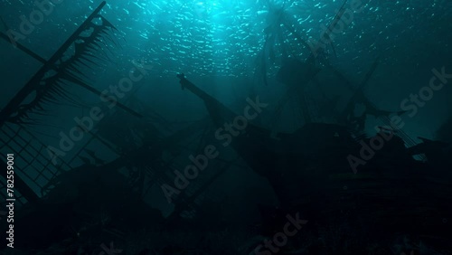 Pirates Shipwrecks Galleons sunken in the Ocean - Loop Underwater Seascape Background V2
