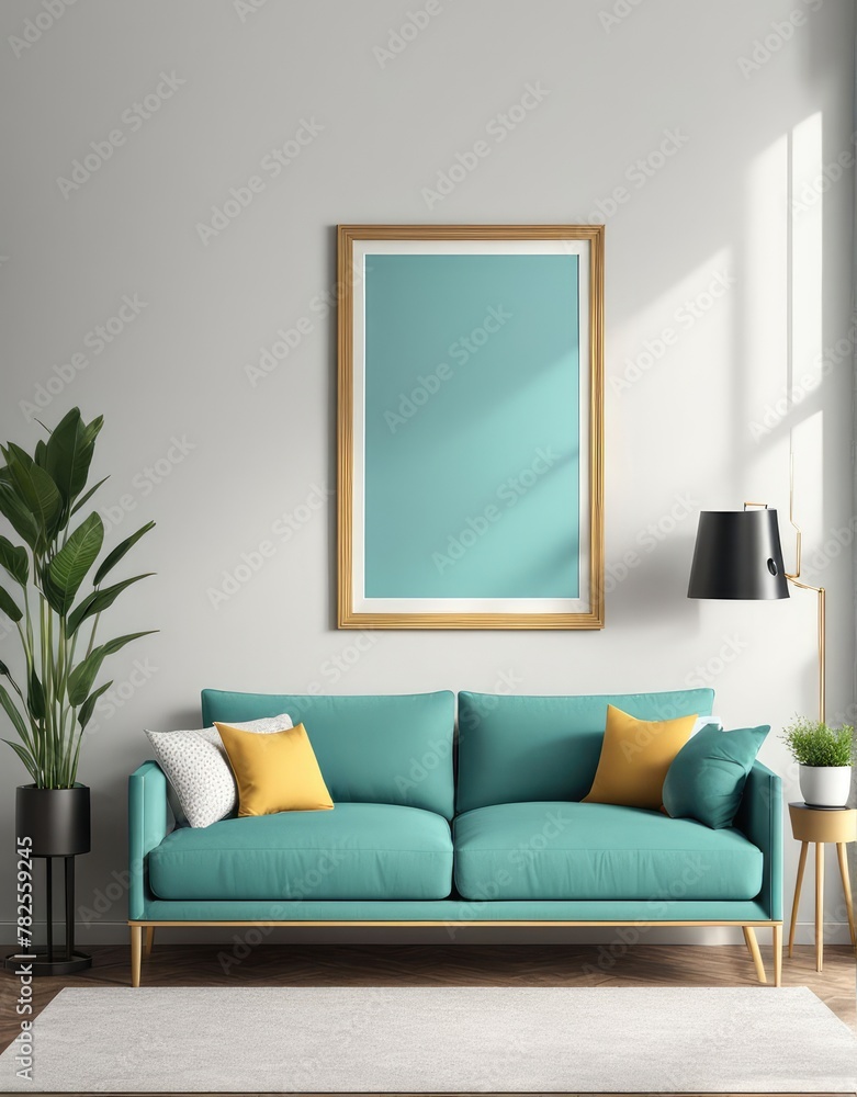 3D illustration of frame mockup on interior background 3D illustration of frame mockup on interior background