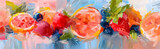 Citrus Zest and Strawberry Bliss: A Lively Impressionist Fruit Painting on a Cool Hued Canvas