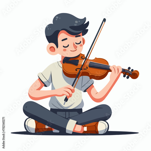 Vector Illustration of of Boy Plays Violin