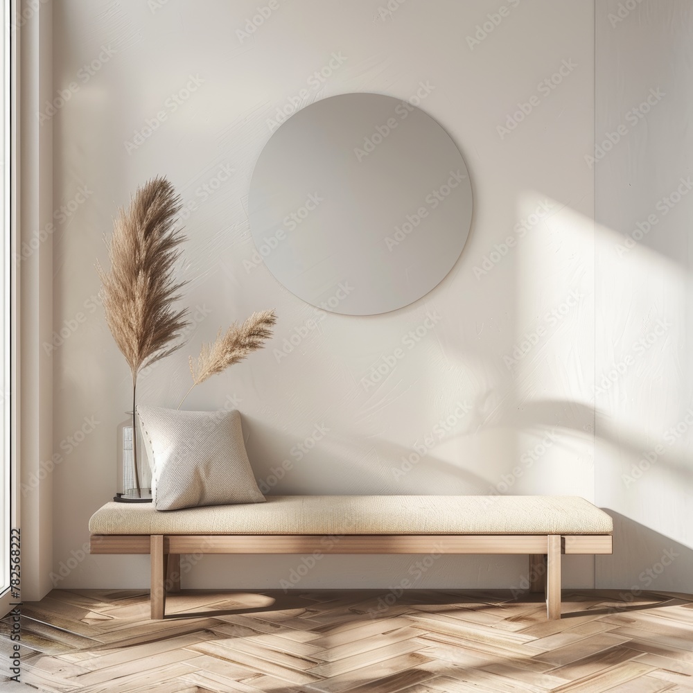 Fotografie Minimalist Entryway Design with Bench and Mirror