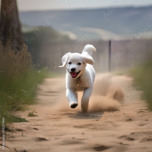 A playful puppy with a wagging tail, chasing after a bouncing ball2 photo