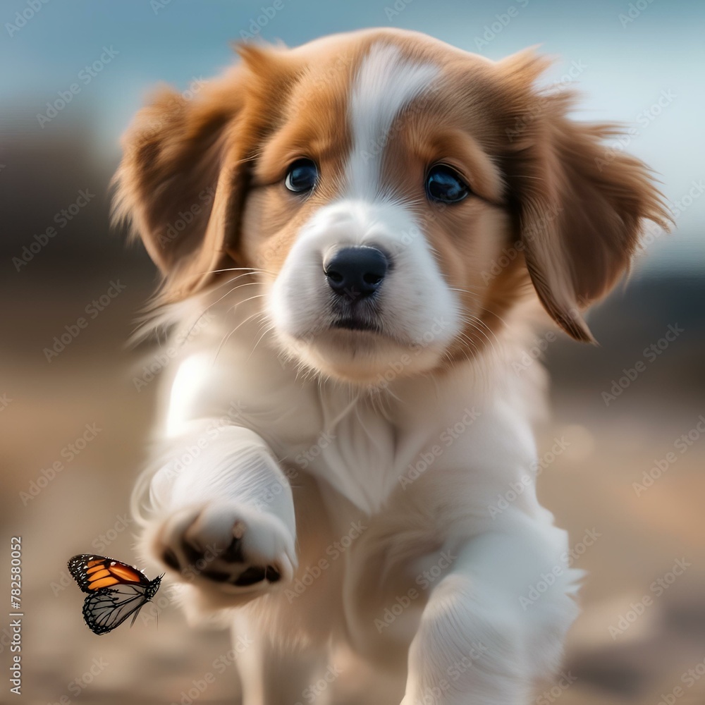 A playful puppy with a wagging tail, chasing after a butterfly1 A playful puppy with a wagging tail, chasing after a butterfly1