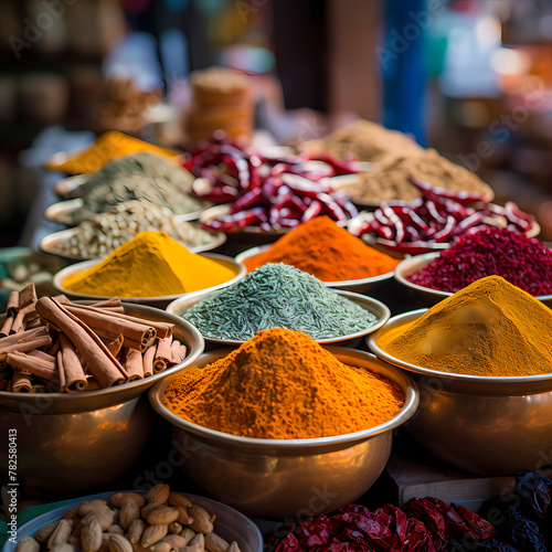 A colorful array of spices in a market.
