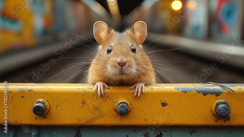 Curious Rat Peeking Over Train Track