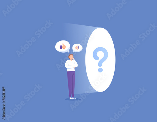 Opportunities to succeed and fail. thinking about deciding choice and taking risks. Worry about results, good or bad. A future full of question marks. illustration concept design. graphic elements