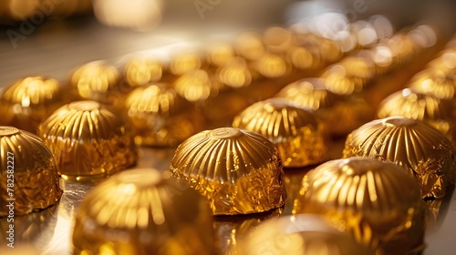 Two rows of gold chocolate bonbons