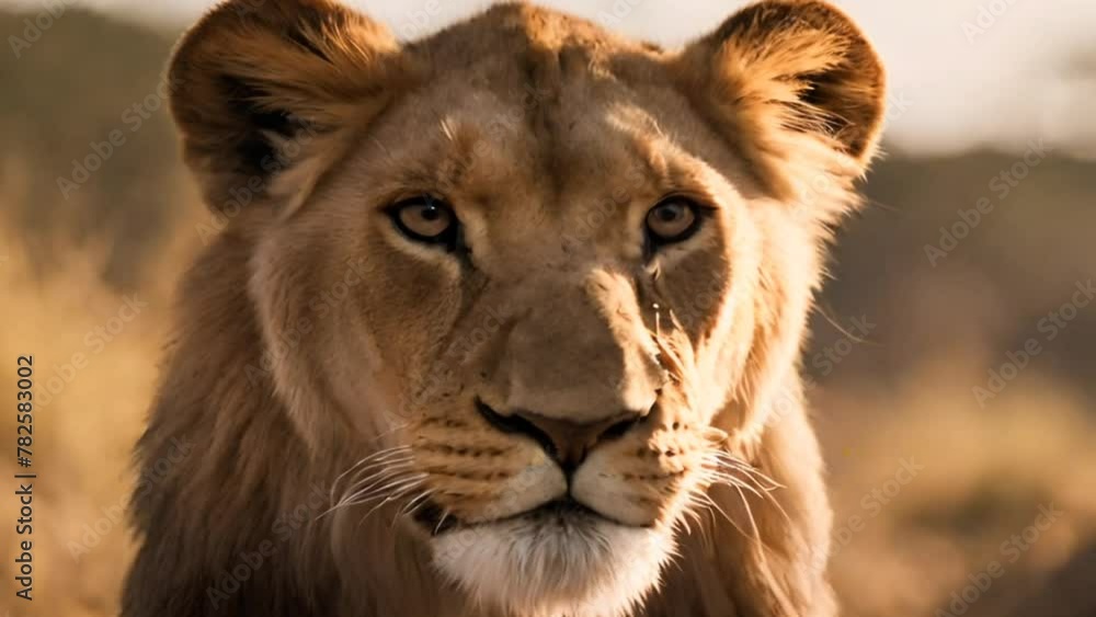 Strong and confident lion on a hill Strong and confident lion on a hill