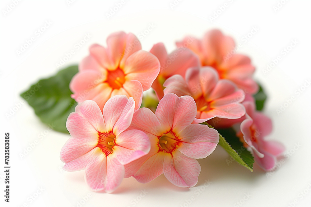 Delicate Pink Primrose Flowers Isolated on White, Springtime and Innocence