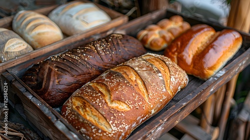 Various healthy bread on a wooden tray