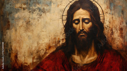 Aged Oil Painting of a Portrait of Jesus Christ