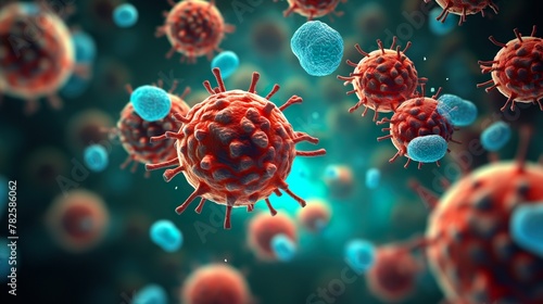A highly detailed close-up depicting the texture and structure of a coronavirus strain, emphasizing the virus's impact