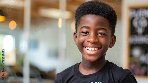 A black teenage boy smiles confidently wearing a tshirt with the words Future CEO written across it. With a bright mind and endless potential he defies stereotypes and represents the .