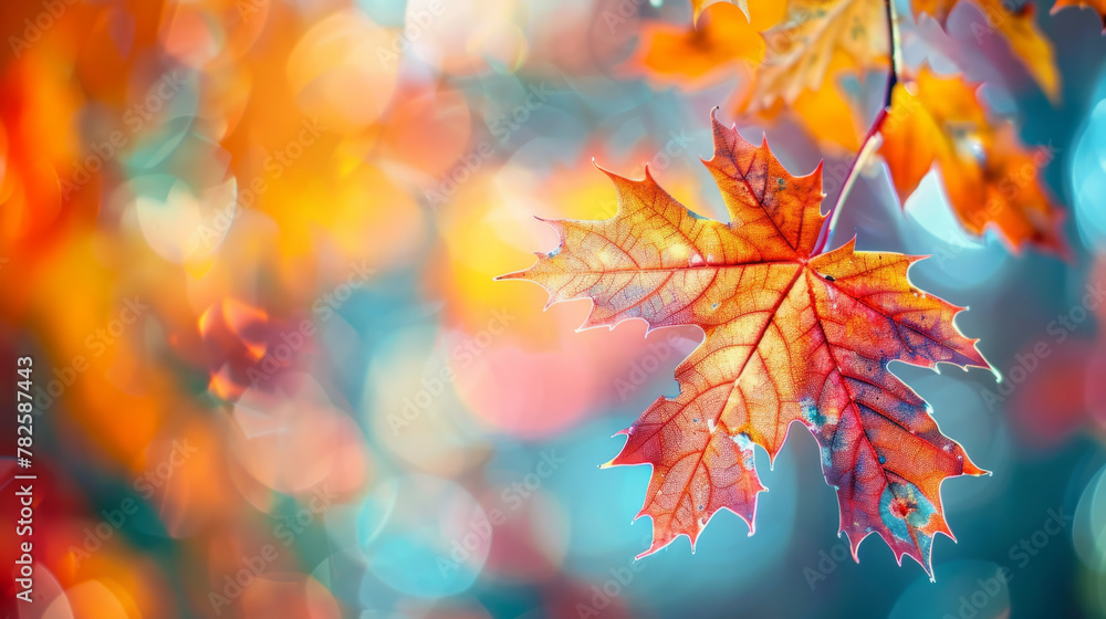 Close-up of a leaf with autumn colors, blurred background. Close-up of a leaf with autumn colors, blurred background.