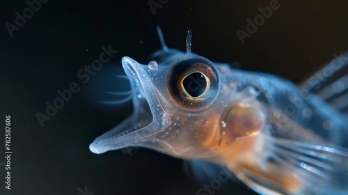 The microscopic silhouette of a small fish its mouth open wide to reveal a mouthful of plankton a reminder of the essential role these