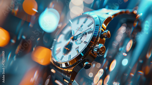 Closeup of a watch with a blurry background.Volumetric Lighting