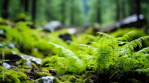 Verdant ferns blanket the forest floor, illustrating the fullness of life in a natural, undisturbed woodland habitat photo