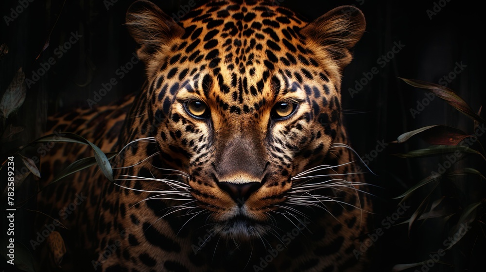 Fototapeta premium A stunning close-up image of a leopard showcasing its vivid orange and black markings and intense gaze