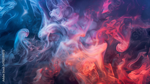 Smoke Whirls, Blue and Red, Abstract Fluid Art Background