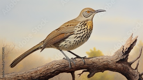 A detailed artwork showcasing a bird perched on a tree branch with a soft-focus background Captures the beauty of wildlife